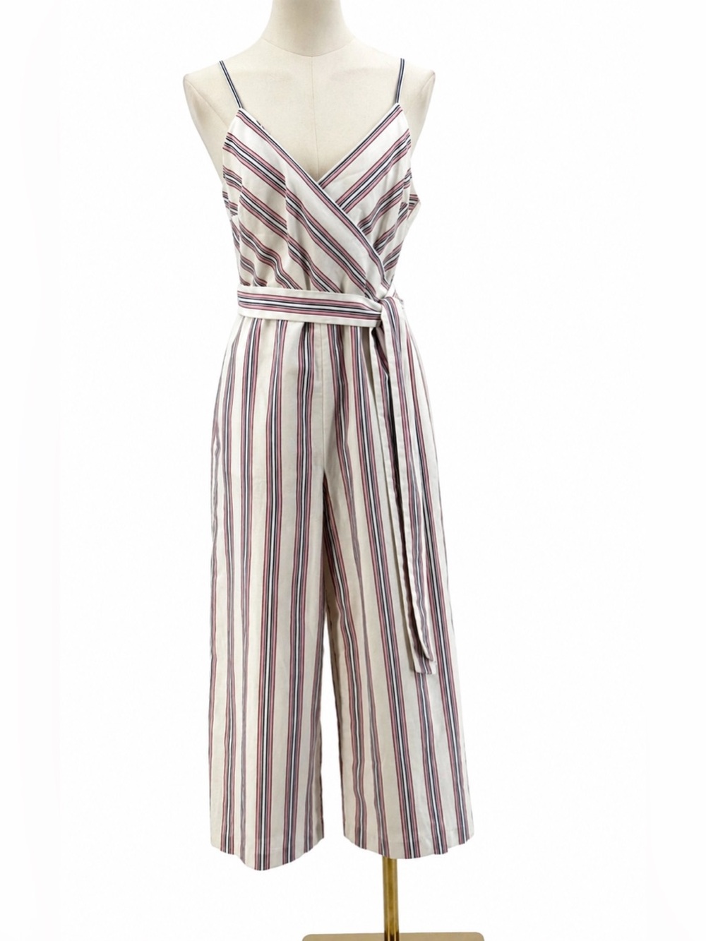 Banana Republic Striped Crop Jumpsuit Wrap V-Neck Tie Waist Wide Leg Size 4 - Picture 2 of 13